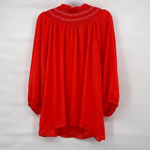 Rose & Olive NWT red balloon cropped sleeve tie blouse - Picture 2 of 9